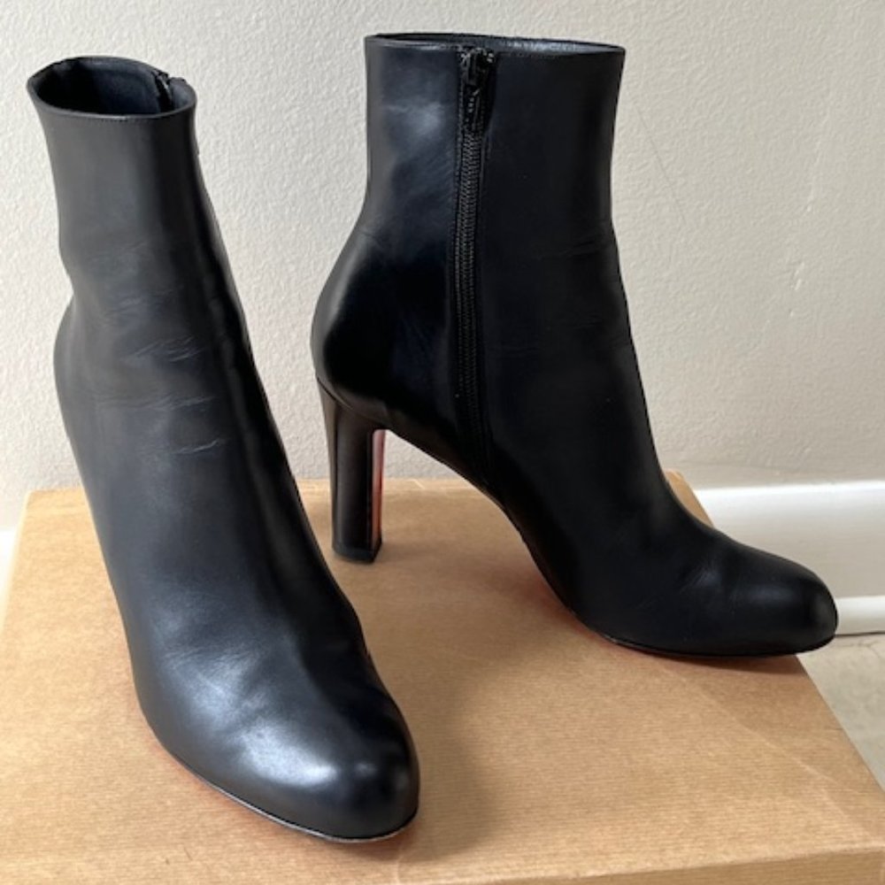 CHRISTIAN LOUBOUTIN BLACK NAPPA LEATHER ANKLE BOOTS SIZE 37 / MISS TACK BOOTY